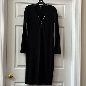 Wild Fable Black Long Sleeve Dress with Button Detail